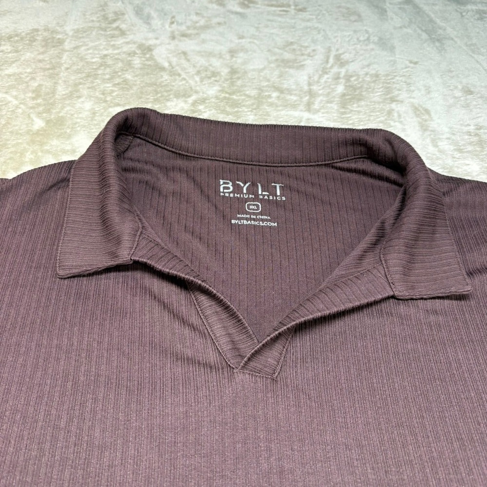 BYLT Premium Basics Polo Shirt 3XL Dark Mauve Ribbed Split Neck Short Sleeve